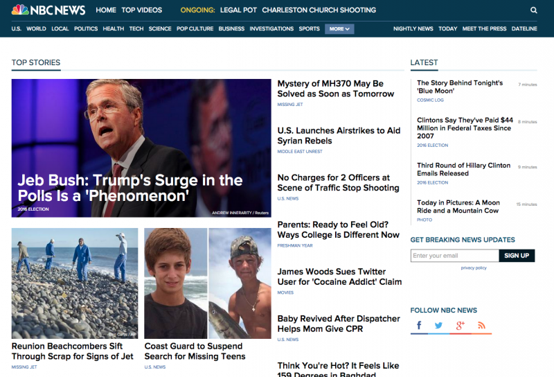 NBC NEWSサイトのメニュー実装例